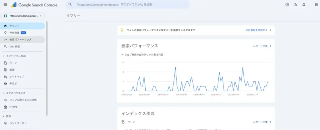 Google Search Console
「検索パフォーマンス」